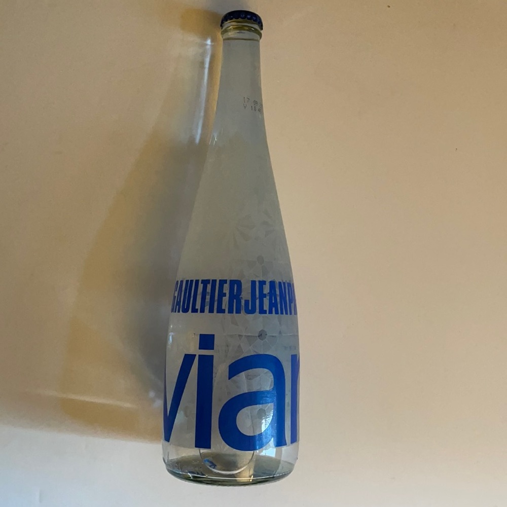 2008 JEAN PAUL GAULTIER Limited Edition EVIAN Glass Bottle.  Capped/Unopened